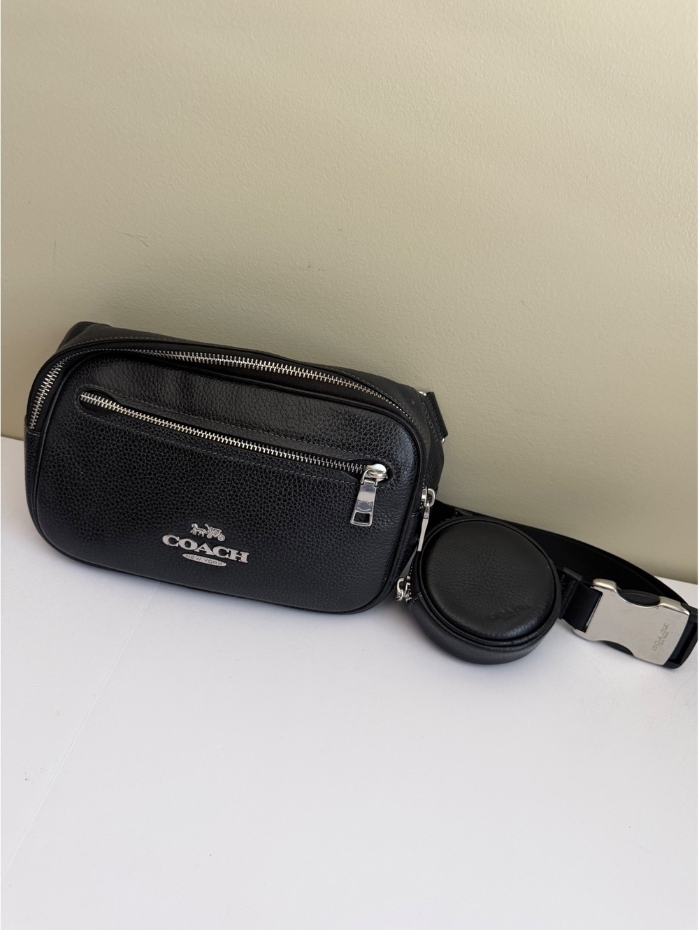 Coach Black Pebbled Leather Elias Belt Bag & Coin Pouch Set CJ507